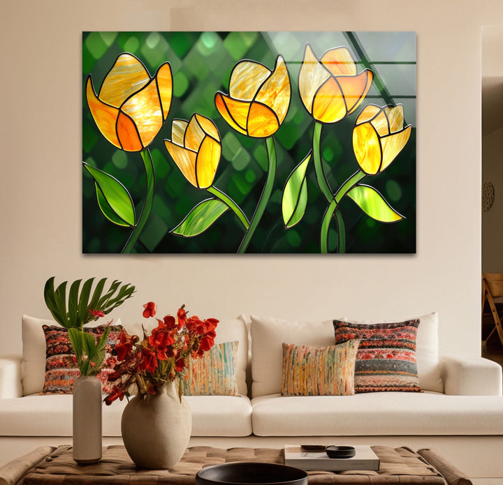 Yellow Flower Stained Glass Wall Art glass wall decor, glass wall art decor
