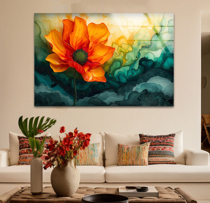 Flower & Marble Design Glass Wall Art print on glass, glass printed photos
