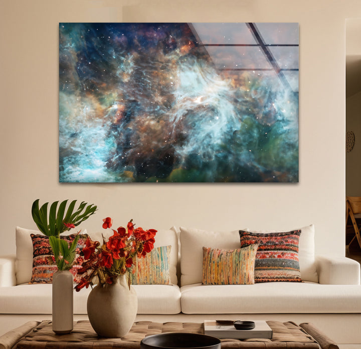 Wandkunst mit kosmischen Nebeln – Ätherischer Glasdruck aus den Tiefen des Weltraums für elegante Innenräume
