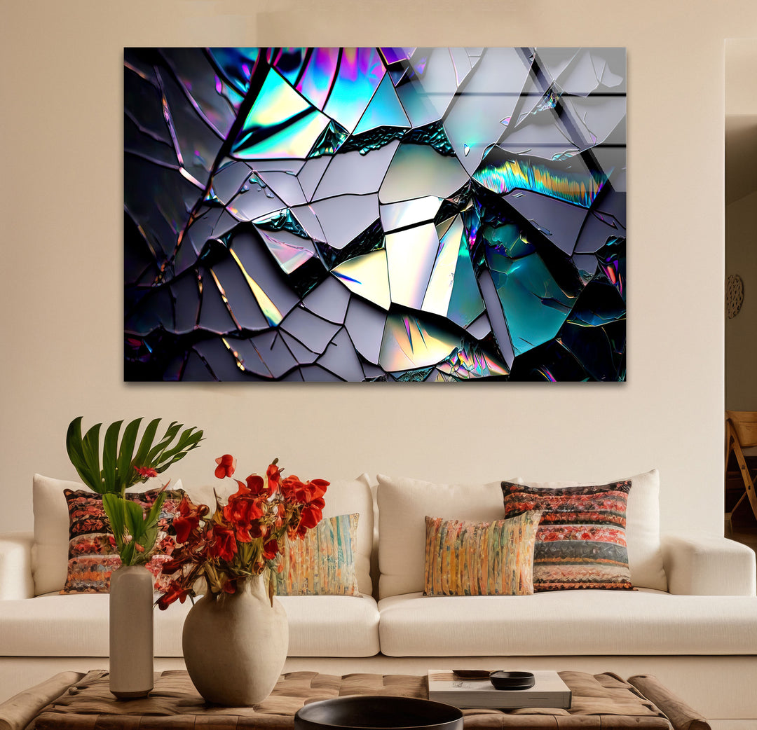 Zerbrochenes Prisma-Glas-Wandbild – Schillernder abstrakter Bruchdruck 