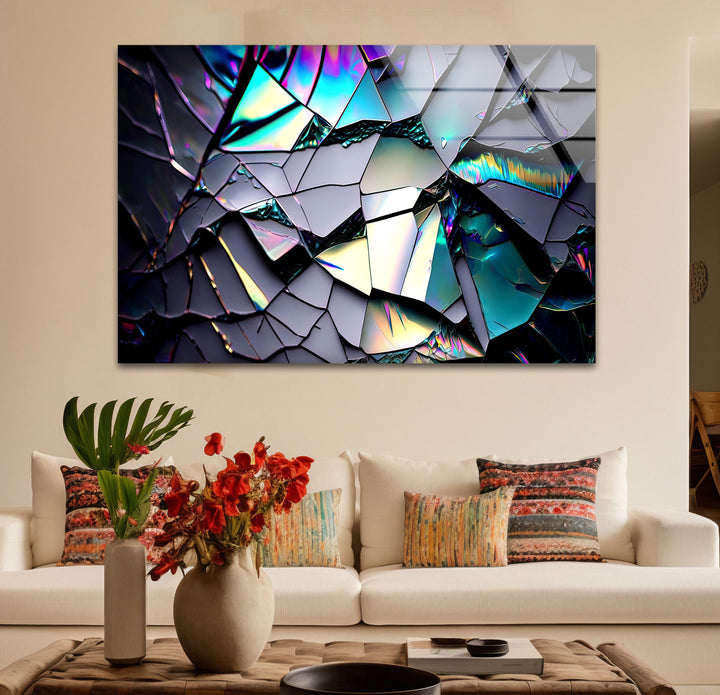 Zerbrochenes Prisma-Glas-Wandbild – Schillernder abstrakter Bruchdruck 