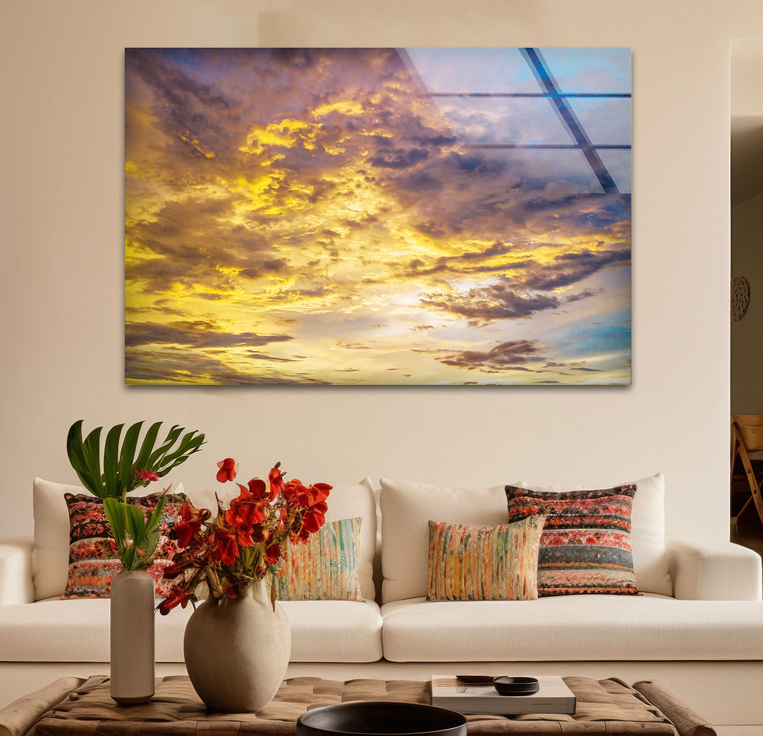 Golden Cloudscape Wall Art – Tranquil Sunset Sky Print for Serene Decor