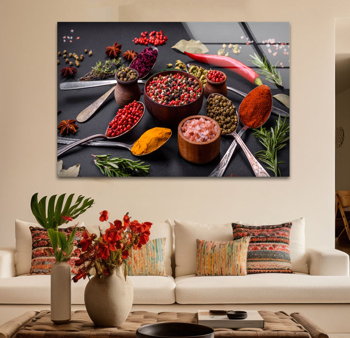 Bunte Gewürzwandkunst – Gourmet-Küchenkräuter- und Gewürzglasdruck