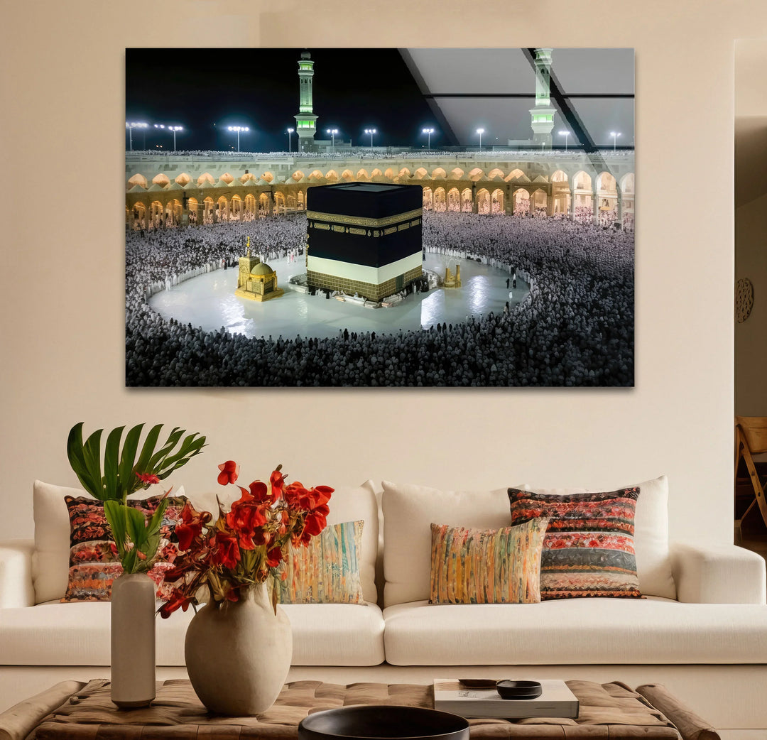 Kaaba Mecca Wall Art – Sacred Islamic Glass Print of Masjid al-Haram at Night - MyPhotoStation