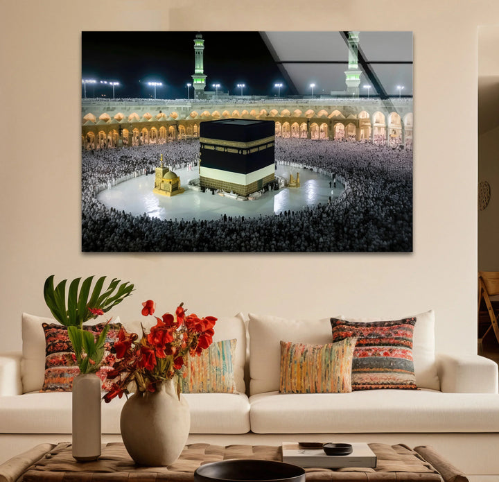 Kaaba Mecca Wall Art – Sacred Islamic Glass Print of Masjid al-Haram at Night - MyPhotoStation