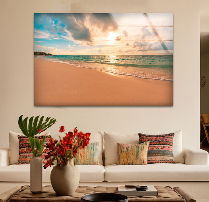 Golden Hour Beach Wall Art – Tranquil Ocean Sunset Print for Serene Spaces
