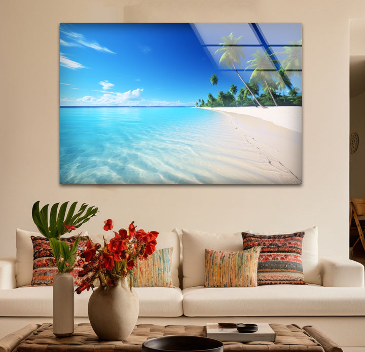 Tropisches Strandparadies Wandkunst – Kristallklares Ozeanglas-Druckdekor