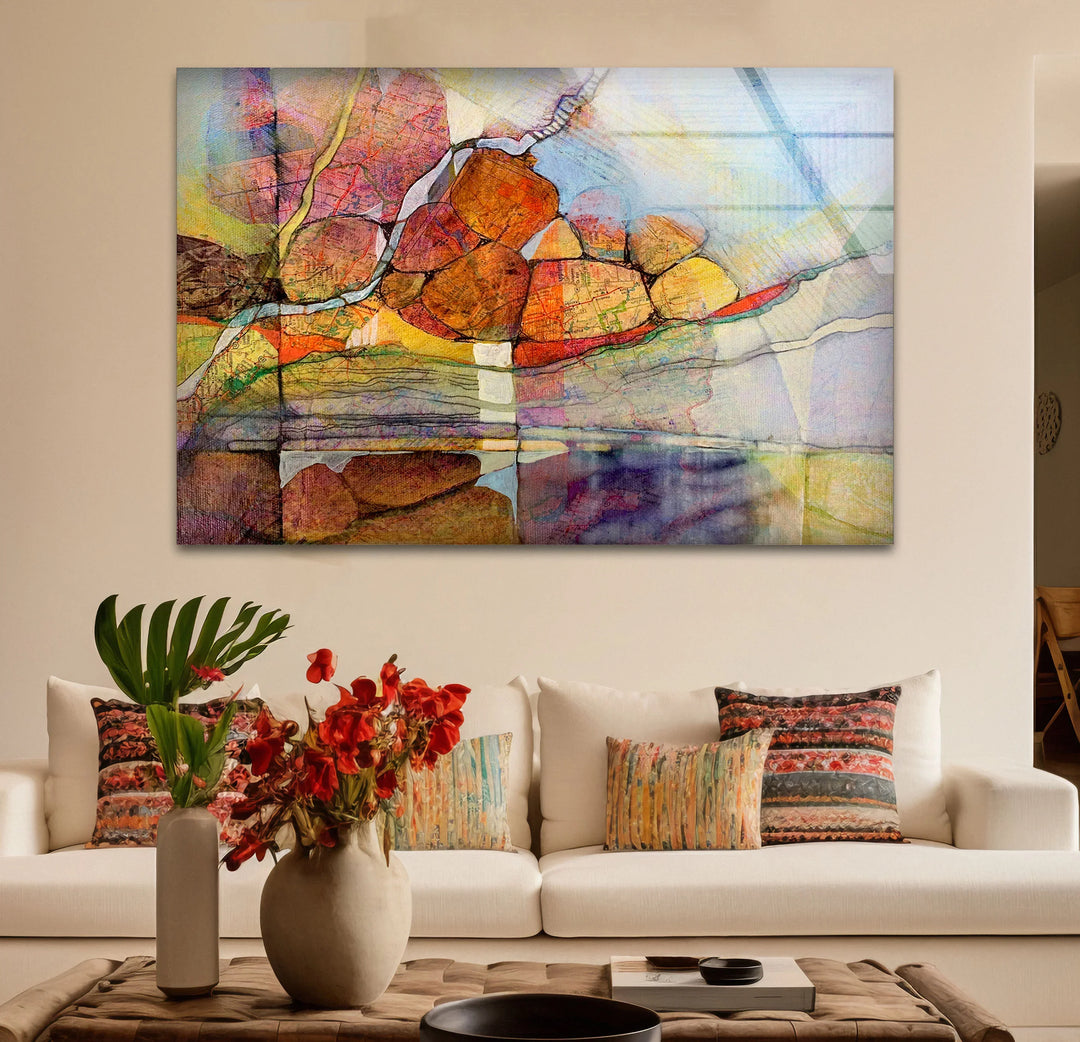 Abstract Stone Reflection Glass Wall Art – Nature-Inspired Earthy Tones - MyPhotoStation