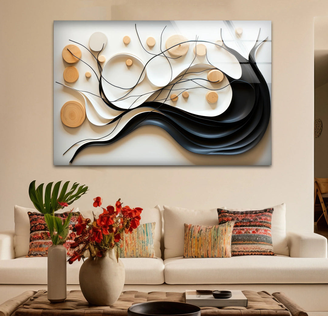 Neutral Abstract Tree Wall Art – Modern Glass Decor with Wood Accents - MyPhotoStation