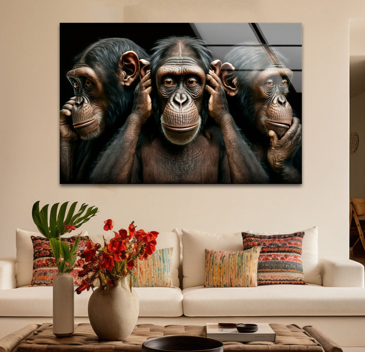 Three Wise Monkeys Wall Art – Speak No Evil Hear No Evil See No Evil Glass Print