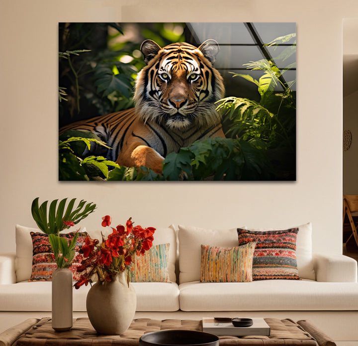 Majestätische Tiger-Wandkunst – Dschungel-Wildtier-Glasdruck-Dekor 