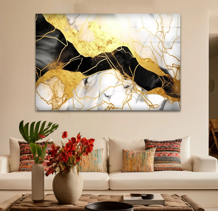 Black Gold Marble Wall Art – Luxury Abstract Glass Print for Modern Interiors - MyPhotoStation