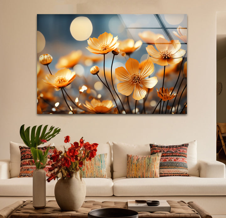 Golden Petal Bloom Wall Art – Elegant Yellow Flower Glass Print Décor