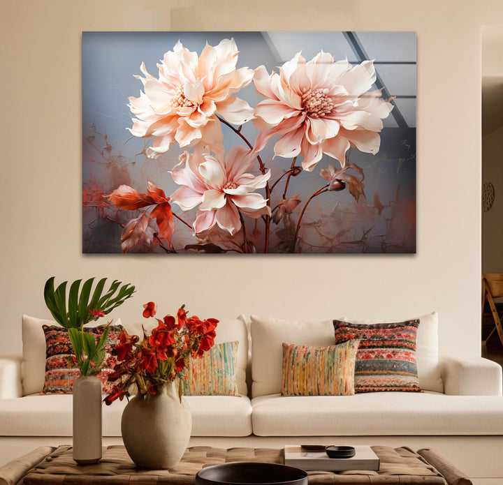 Blush Dahlia Floral Wall Art – Elegante Glasblumen-Wanddekoration
