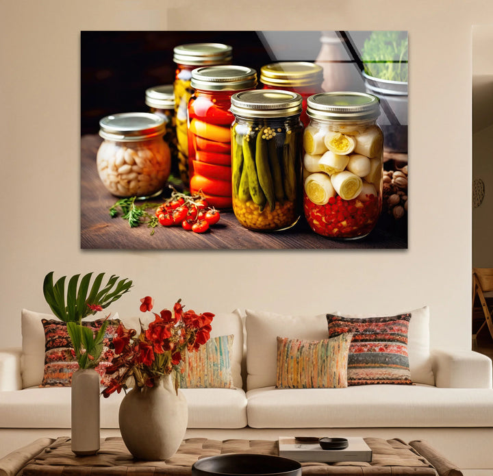 Rustic Kitchen Wall Art – Colorful Pickled Vegetables in Glass Jars Print - MyPhotoStation
