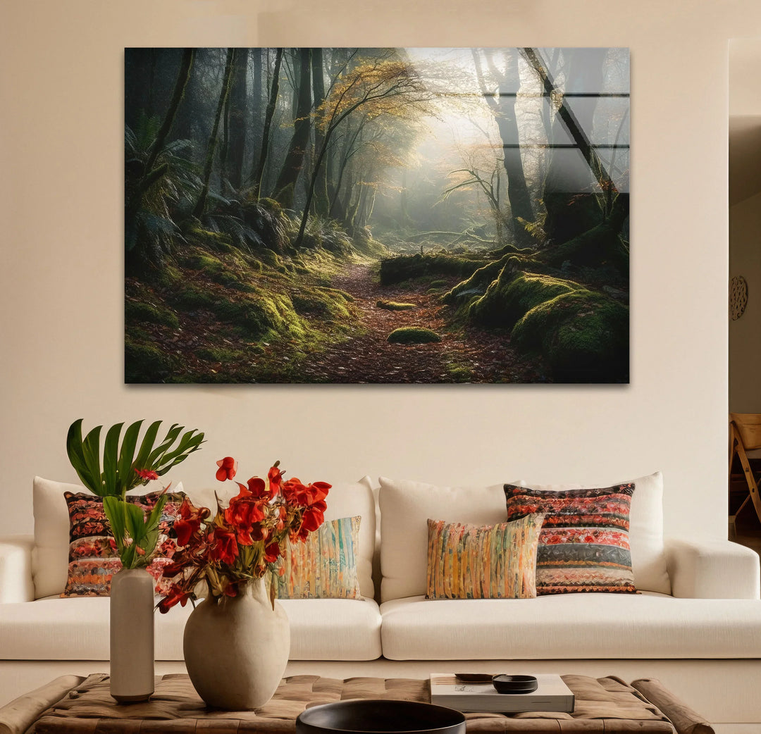 Misty Forest Path Wall Art – Enchanted Nature Glass Print for Tranquil Decor - MyPhotoStation