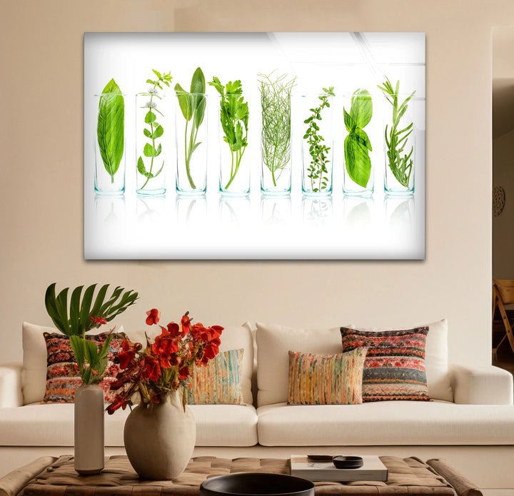 Modern Kitchen Herb Wall Art – Fresh Green Culinary Herbs in Glass Jars Print - MyPhotoStation