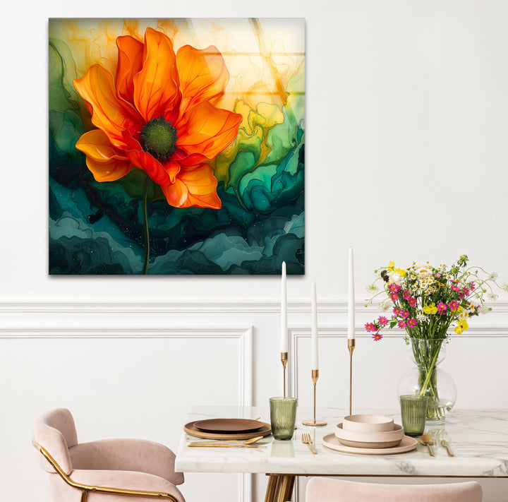 Flower & Marble Design Glass Wall Art picture on glass wall art, photos printed on glass
