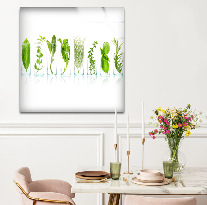 Modern Kitchen Herb Wall Art – Fresh Green Culinary Herbs in Glass Jars Print - MyPhotoStation