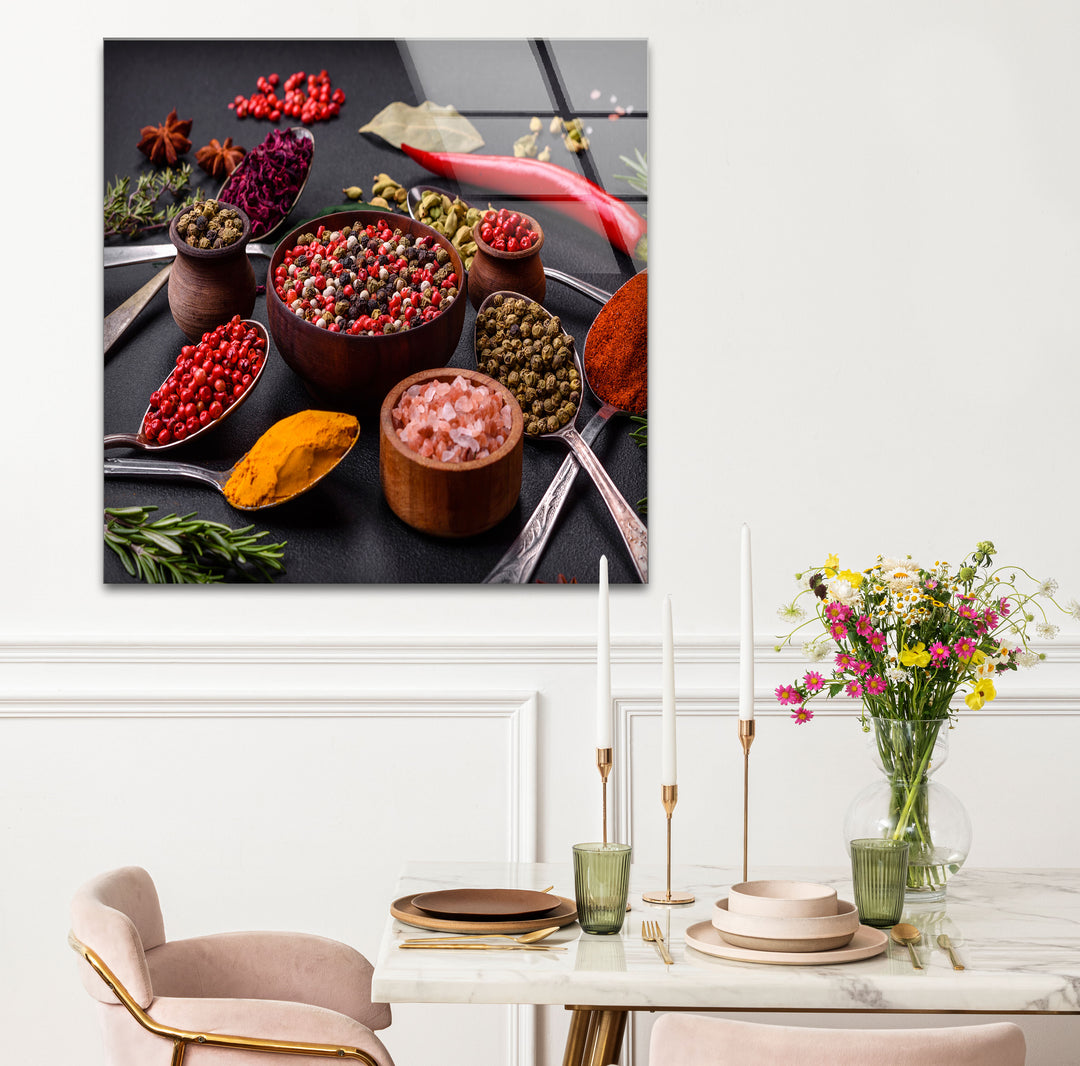 Bunte Gewürzwandkunst – Gourmet-Küchenkräuter- und Gewürzglasdruck
