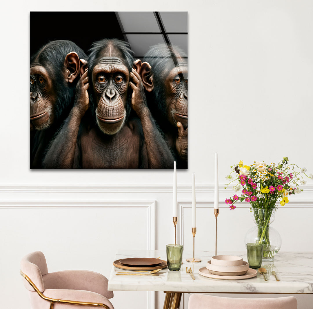 Three Wise Monkeys Wall Art – Speak No Evil Hear No Evil See No Evil Glass Print