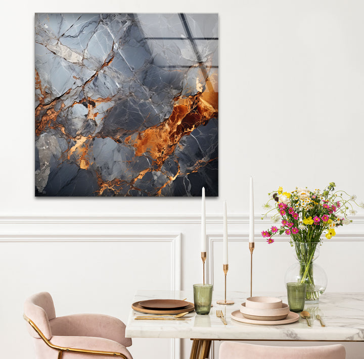 Fiery Blue Marble Glass Wall Art – Abstract Stone Texture Print