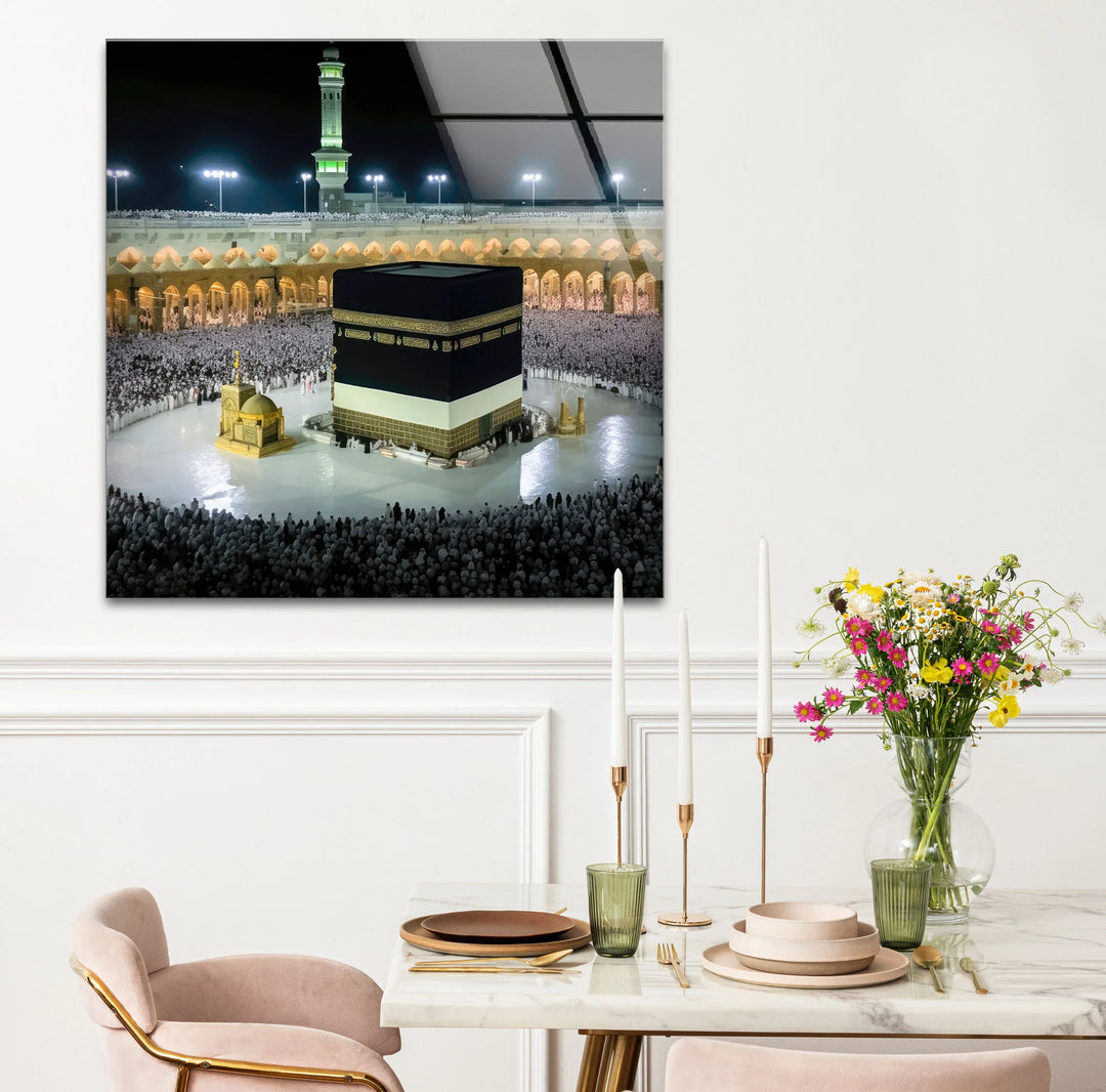 Kaaba Mecca Wall Art – Sacred Islamic Glass Print of Masjid al-Haram at Night - MyPhotoStation