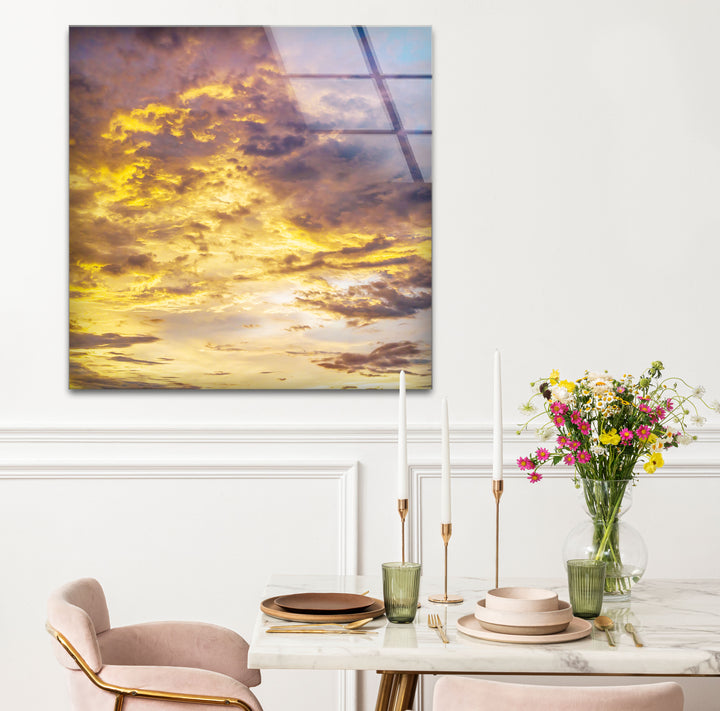 Golden Cloudscape Wall Art – Tranquil Sunset Sky Print for Serene Decor