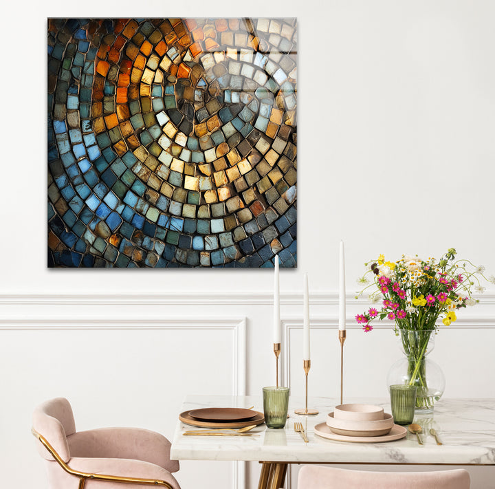 Rustikale Mosaik-Wandkunst – Abstraktes Spiraldesign aus Steinfliesen für moderne Innenräume