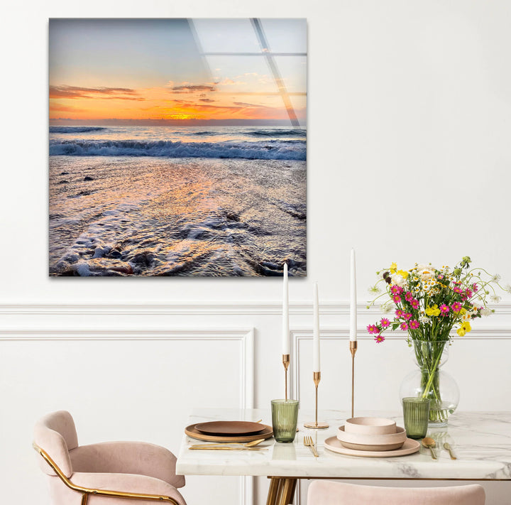 Golden Horizon Ocean Wall Art – Peaceful Sunset Beach Scene Glass Print - MyPhotoStation