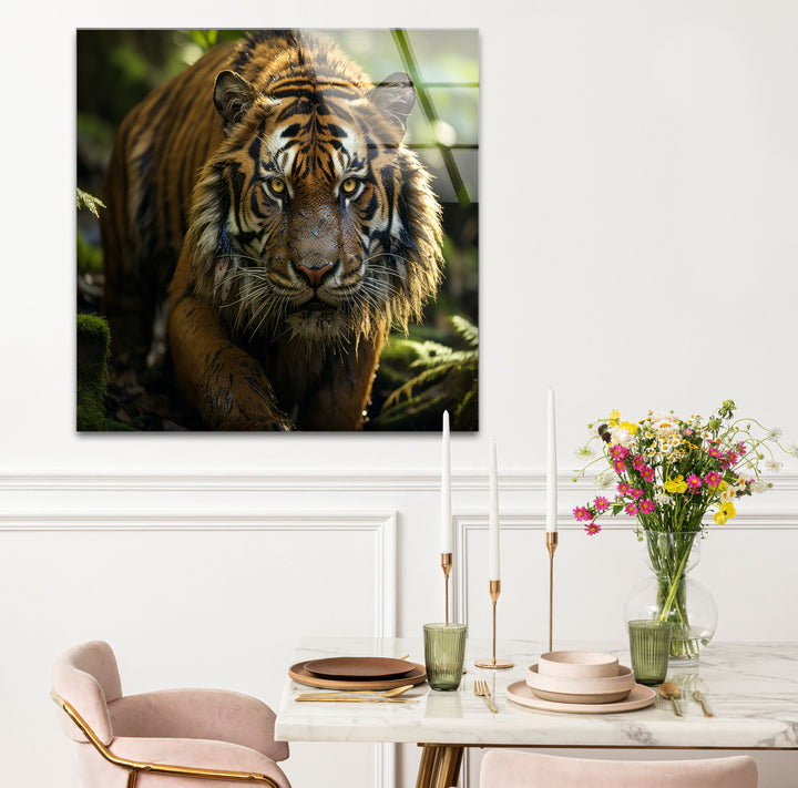 Wilder Tigerblick Wandkunst – Wildes Dschungel-Raubtier-Glasdruck-Dekor