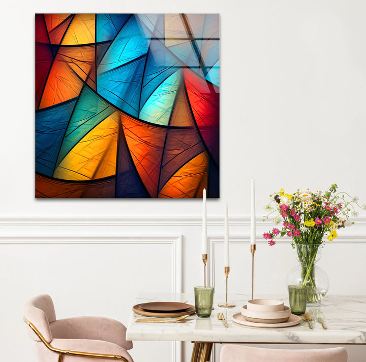 Colorful Abstract Geometric Glass Wall Art – Bold Triangle Pattern Decor - MyPhotoStation