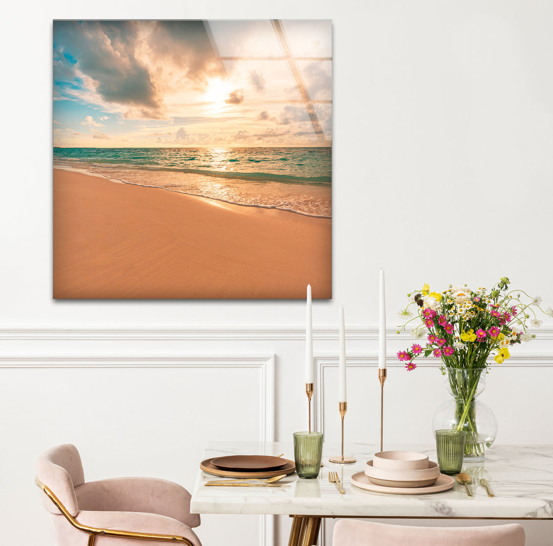 Golden Hour Beach Wall Art – Tranquil Ocean Sunset Print for Serene Spaces