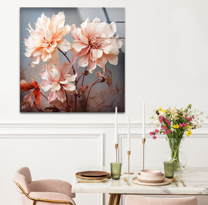 Blush Dahlia Floral Wall Art – Elegante Glasblumen-Wanddekoration