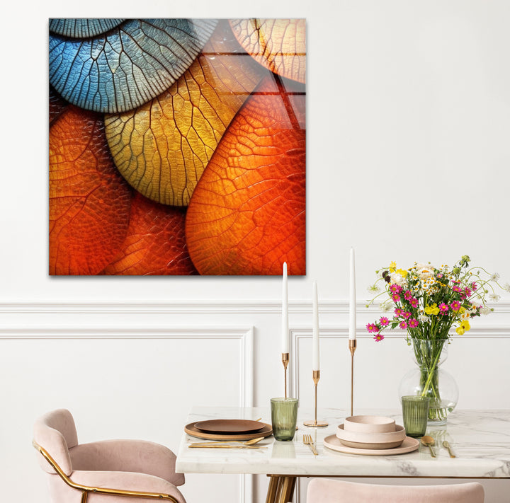 Bunte Blatttextur-Wandkunst – Abstrakter Natur-Glasdruck für moderne Innenräume