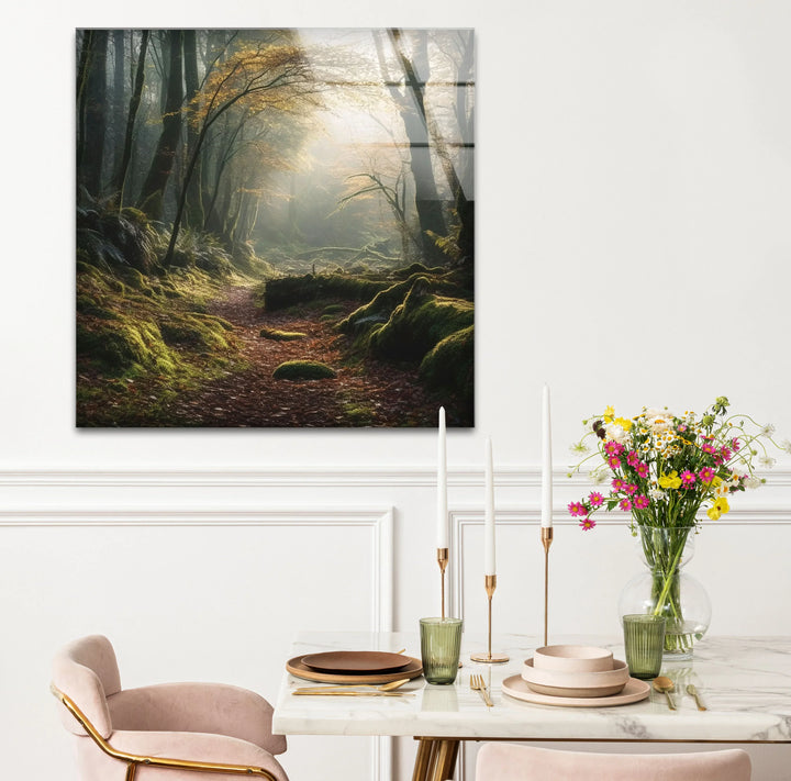 Misty Forest Path Wall Art – Enchanted Nature Glass Print for Tranquil Decor - MyPhotoStation