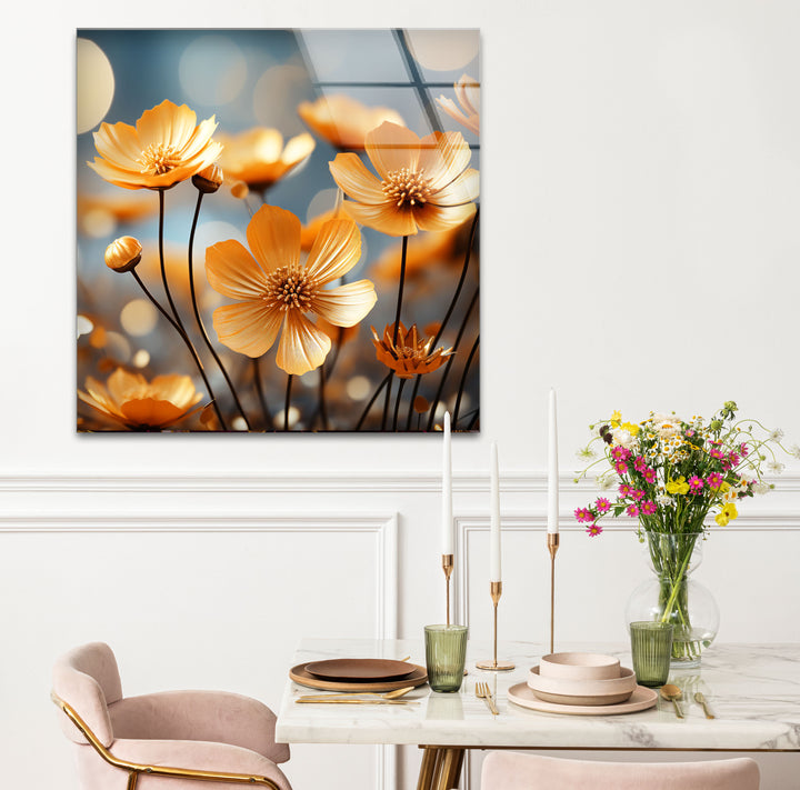 Golden Petal Bloom Wall Art – Elegant Yellow Flower Glass Print Décor
