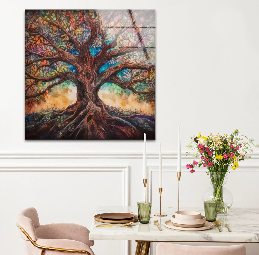 Enchanted Tree of Life Wall Art – Multicolor Fantasy Forest Glass Print - MyPhotoStation