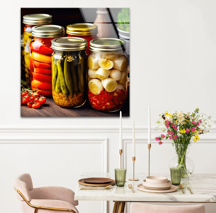 Rustic Kitchen Wall Art – Colorful Pickled Vegetables in Glass Jars Print - MyPhotoStation