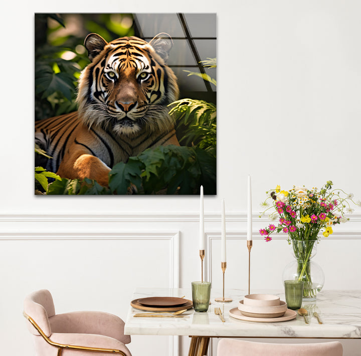 Majestätische Tiger-Wandkunst – Dschungel-Wildtier-Glasdruck-Dekor 