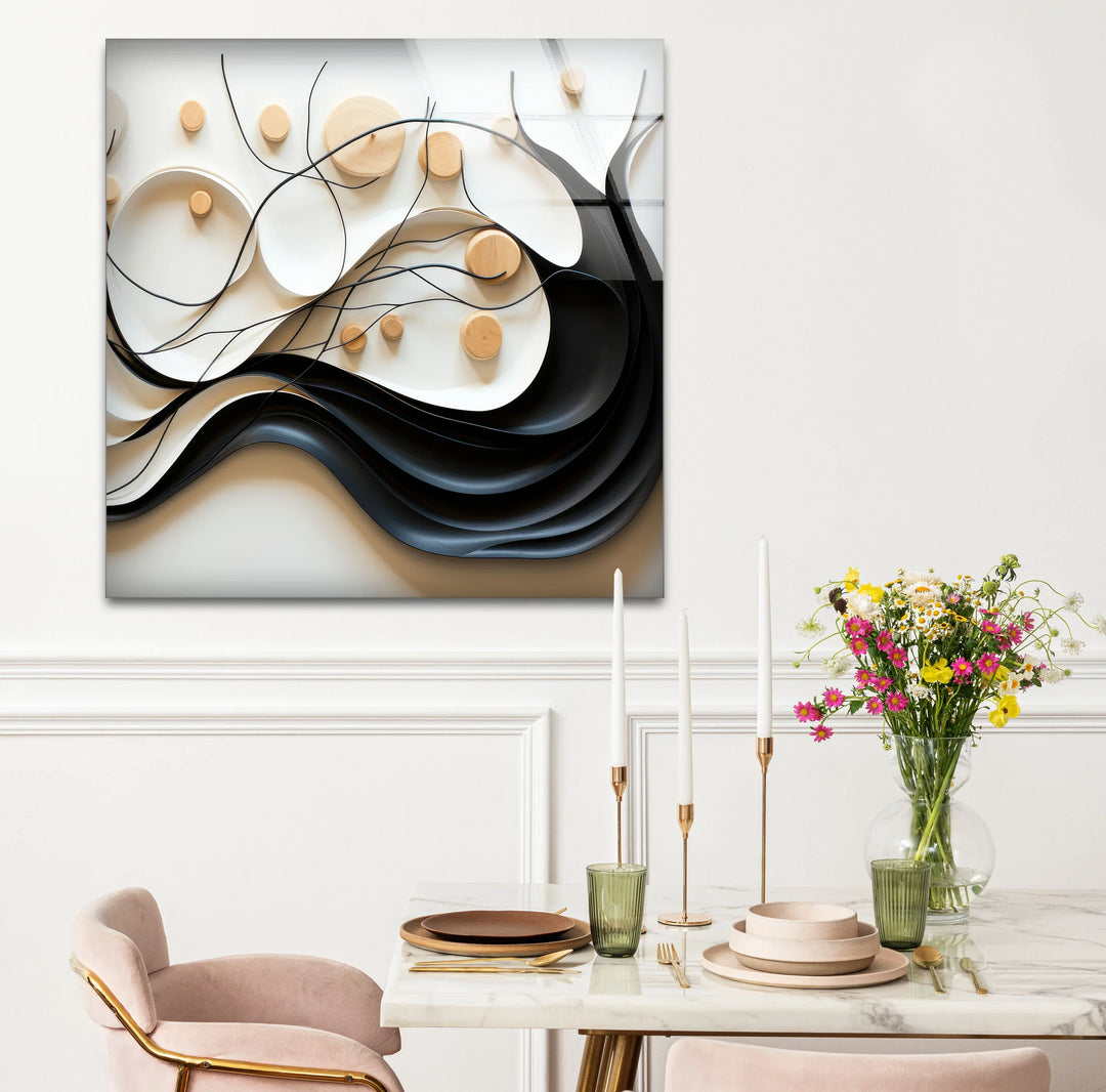 Neutral Abstract Tree Wall Art – Modern Glass Decor with Wood Accents - MyPhotoStation