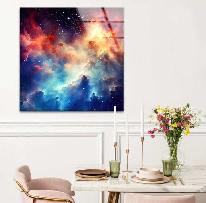Nebula Galaxy Wall Art – Cosmic Cloud Glass Print with Vibrant Blue & Red Starburst for Futuristic Space-Inspired Decor - MyPhotoStation