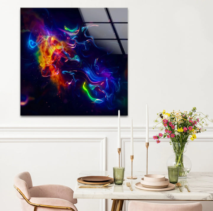 Cosmic Light Burst Wall Art – Abstract Neon Energy Print on Glass - MyPhotoStation