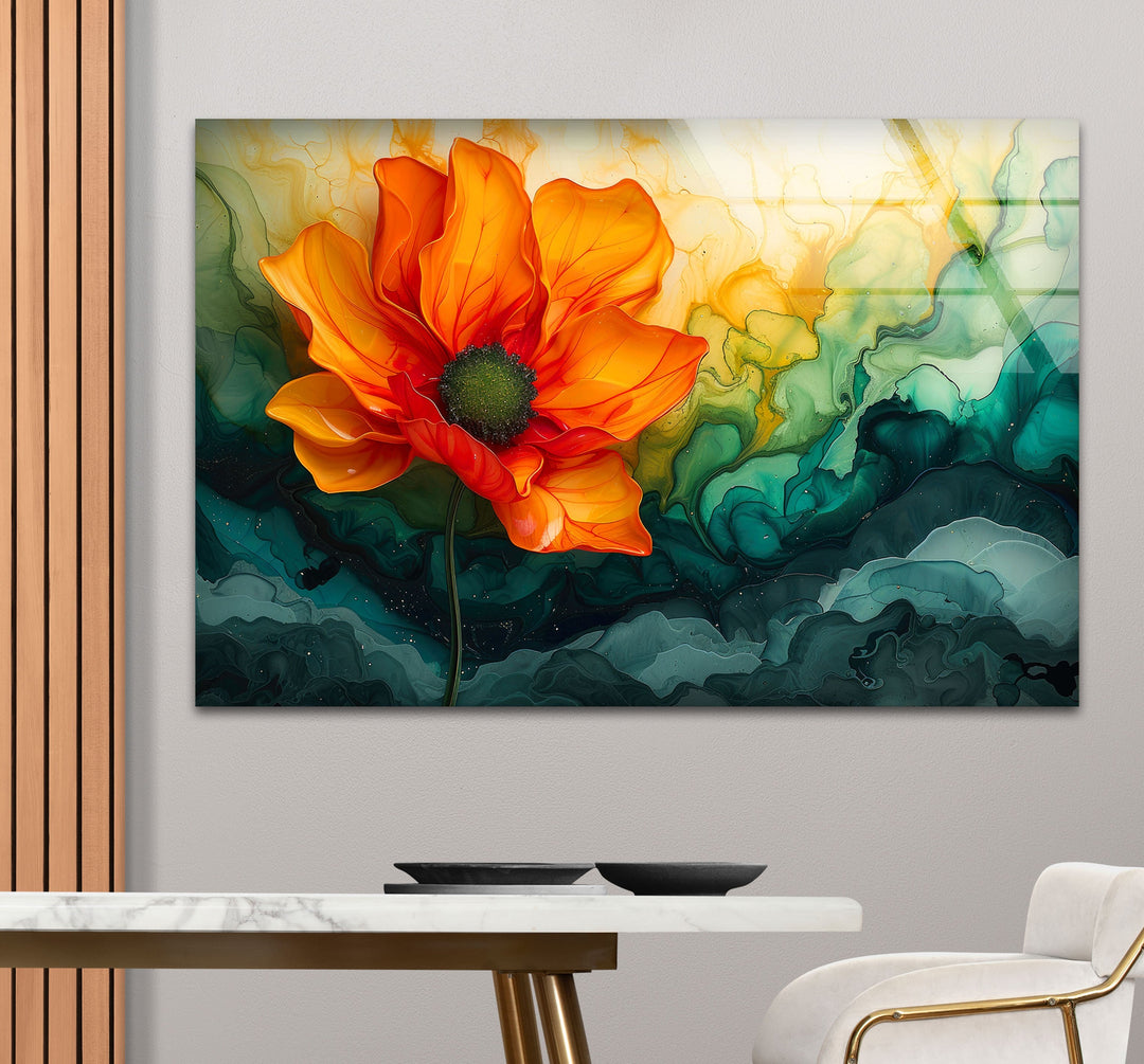 Flower & Marble Design Glass Wall Art custom glass photo prints, large glass prints
