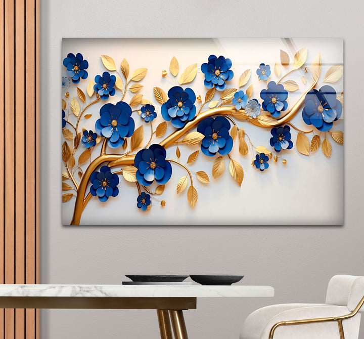 Navy Blue with Golden Details Glass Wall Art print picture on glass, Tempered Glass Wall Art
