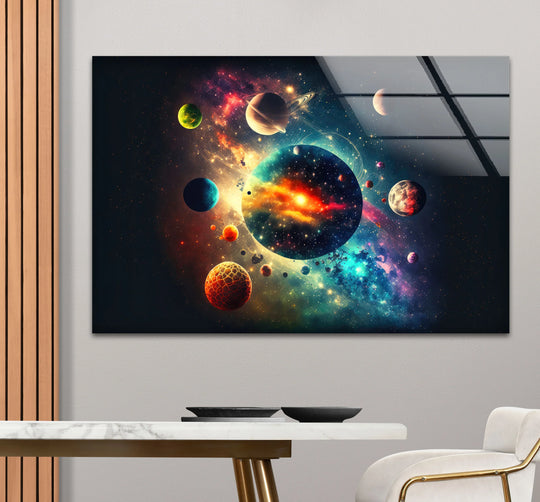 Colorful Galaxy Planet Wall Art – Vibrant Outer Space Glass Print for Modern Decor - MyPhotoStation