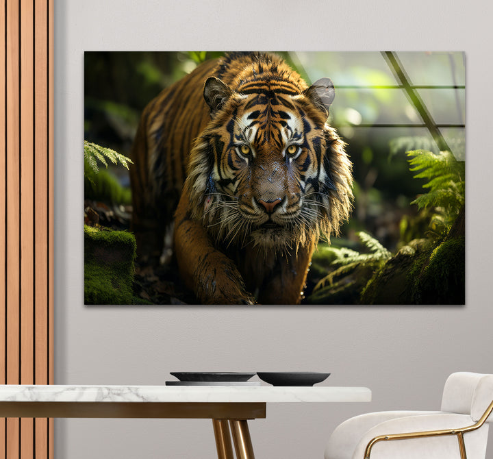 Wilder Tigerblick Wandkunst – Wildes Dschungel-Raubtier-Glasdruck-Dekor