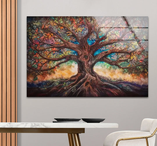 Enchanted Tree of Life Wall Art – Multicolor Fantasy Forest Glass Print - MyPhotoStation