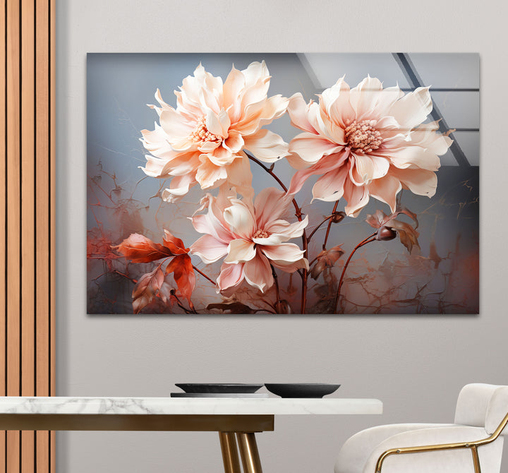 Blush Dahlia Floral Wall Art – Elegante Glasblumen-Wanddekoration