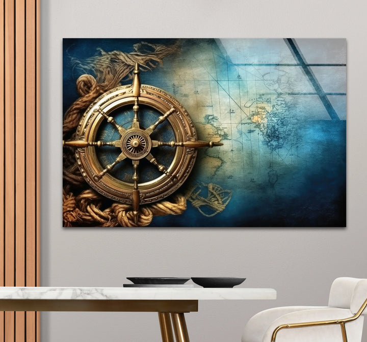 Nautical Compass Wall Art – Vintage Ocean Map Glass Print for Interior Elegance - MyPhotoStation